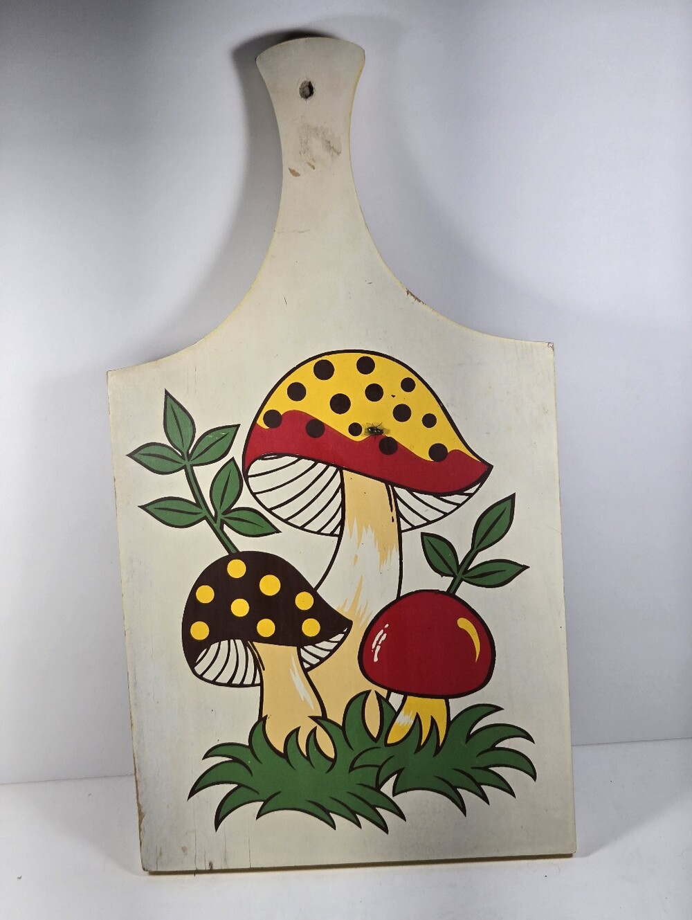 Vintage Merry Mushroom Cutting Block Chopping Board Trivet Decor 70's Retro
